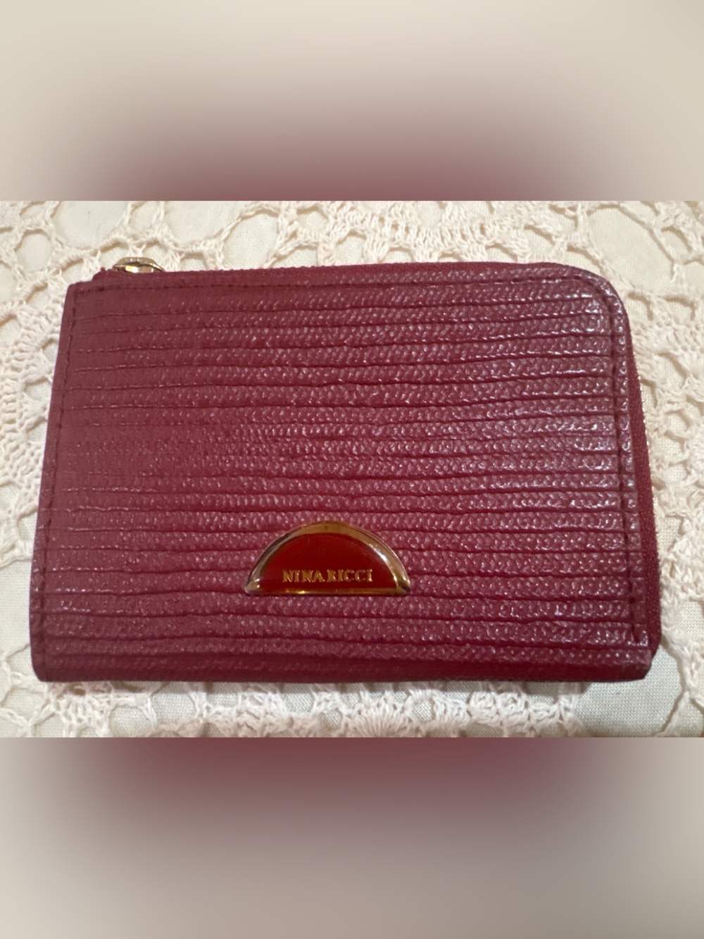 Vintage Nina Ricci Burgundy Leather Coin Purse Key Case Wallet